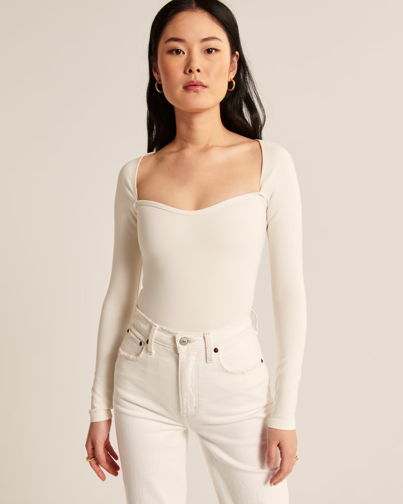 Long-Sleeve Ponte Sweetheart Bodysuit | Abercrombie & Fitch (US)