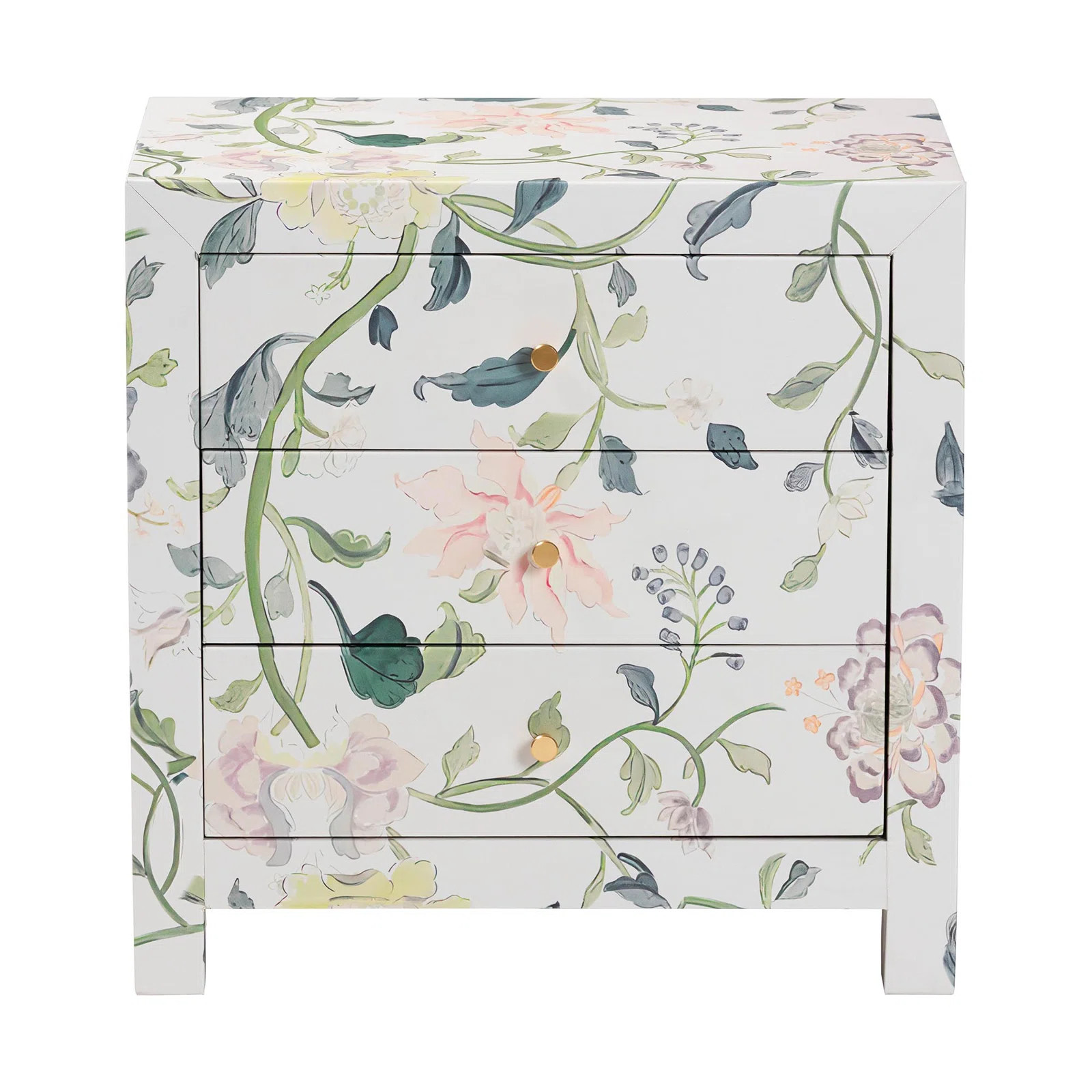 Baxton Studio Connery Floral  End Table - 3-Drawer Decorative Accent Storage Cabinet | Wayfair North America