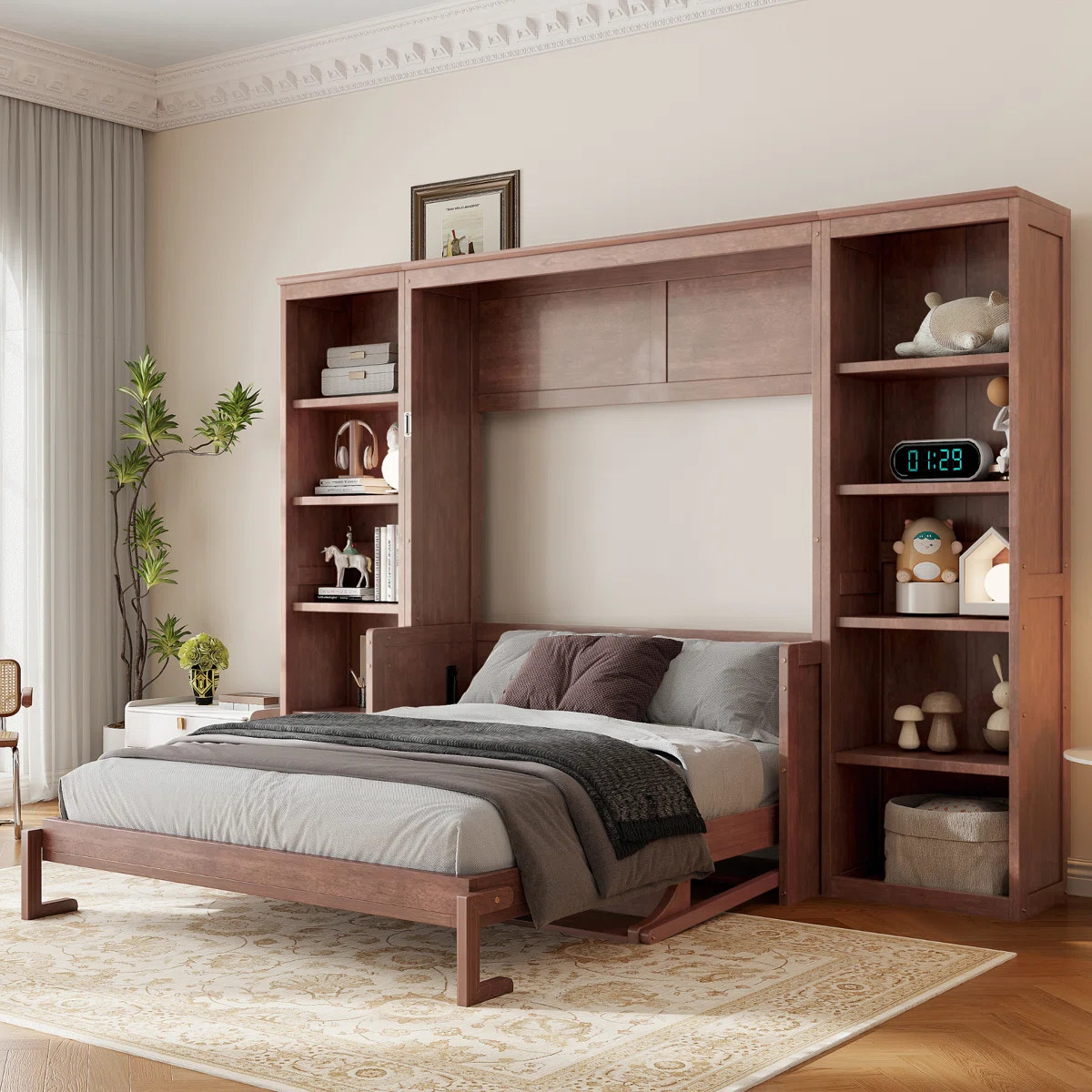 Tyne Murphy Bed with Desk, Bookshelf & Open Storage for Guest Bedroom | Wayfair North America