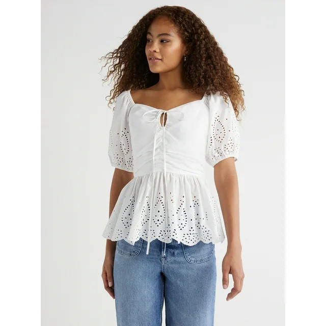 Free Assembly Women’s Cotton Ruched Eyelet Halter Top, Sizes XS-XXL - Walmart.com | Walmart (US)