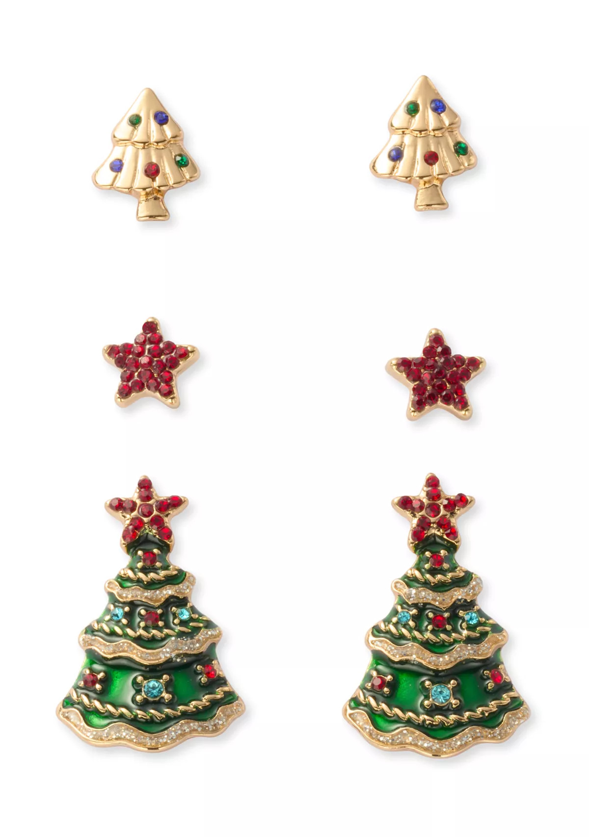 BelkGold Tone Christmas Tree Trio Earring Set | Belk