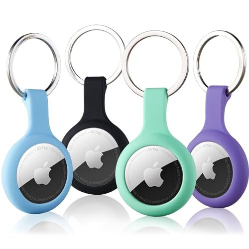 ThingsBag Airtags 4 Pack Holder Keychain, Silicone GPS Case Key Ring for Air Tags-4, Key Chain Accessories for Apple Item Finder Tracker, Itag Cover for Pet Dog Cat, Waterproof Airtag Keychain Holder | Amazon (US)