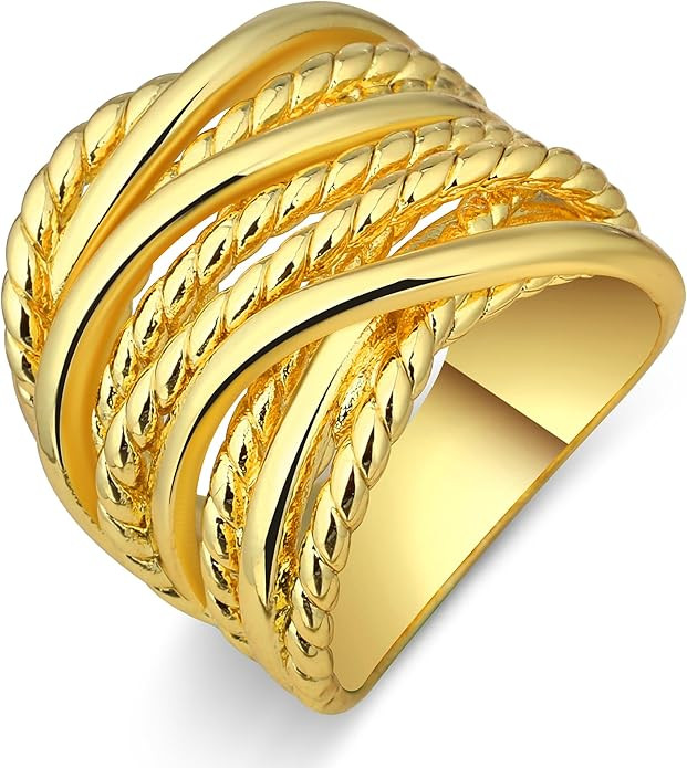 Gold and Silver Statement Rings for Women Wire Intertwined Design 14K Gold Plated Silver Band Rin... | Amazon (US)