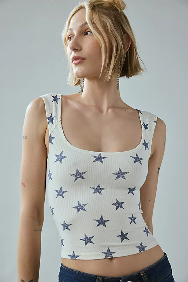BDG Ribbed Square Neck Tank Top in Distressed Stars, Women's at Urban Outfitters | Urban Outfitters (US and RoW)