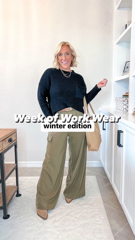 A week’s worth of work wear outfits, with a focus on teacher outfits, and most items are from Amazon:
MONDAY: coatigan - size medium // pants - size medium petite (code LESLIEXSPANX).
TUESDAY: dress - size medium (runs oversized but short) // fleece lined tights - size l/xl & thin weight // boots are old.
WEDNESDAY: sweater - part of a set! (Though I’m linking just the sweater). Size medium // cargo trousers - size 6 // belt linked too. 
THURSDAY: striped cardigan - size medium (cropped) // slip skirt - size medium // tights are same as Tuesday’s.
FRIDAY: striped quarter-zip sweater - size medium // wide leg jeans - size 4 (regular length).

#LTKVideo #LTKworkwear #LTKfindsunder50