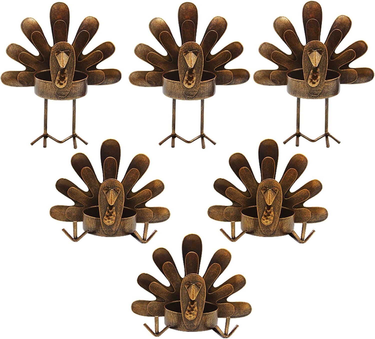 FORUP 6 Pack Metal Turkey Tea Light Candle Holders, Thanksgiving Decoration for Home, Turkey Cand... | Amazon (US)