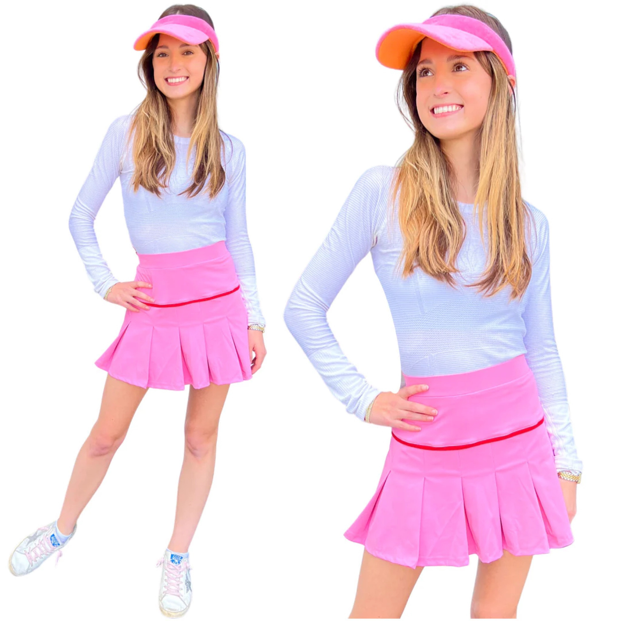 Such a fun and unique tennis skirt! Love the red and pink contrast. 💗 

#summer #athleisure #girly #tennisskirt 

#LTKSeasonal #LTKunder100