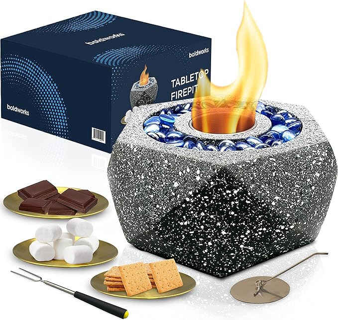 Table top Fire Pit Bowl 11 Inch Portable Fire Pit with 3 Golden Plates Indoor Fireplace or Tablet... | Amazon (US)