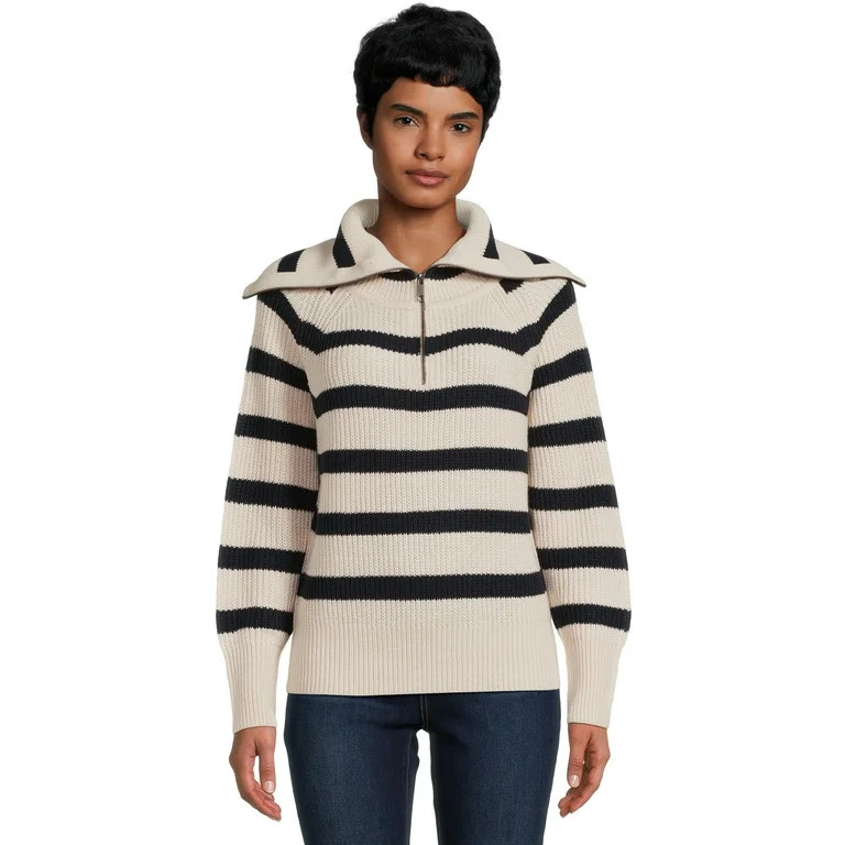 RD Style Women’s Quarter Zip Sweater with Extended Collar, Sizes XS-3XL | Walmart (US)