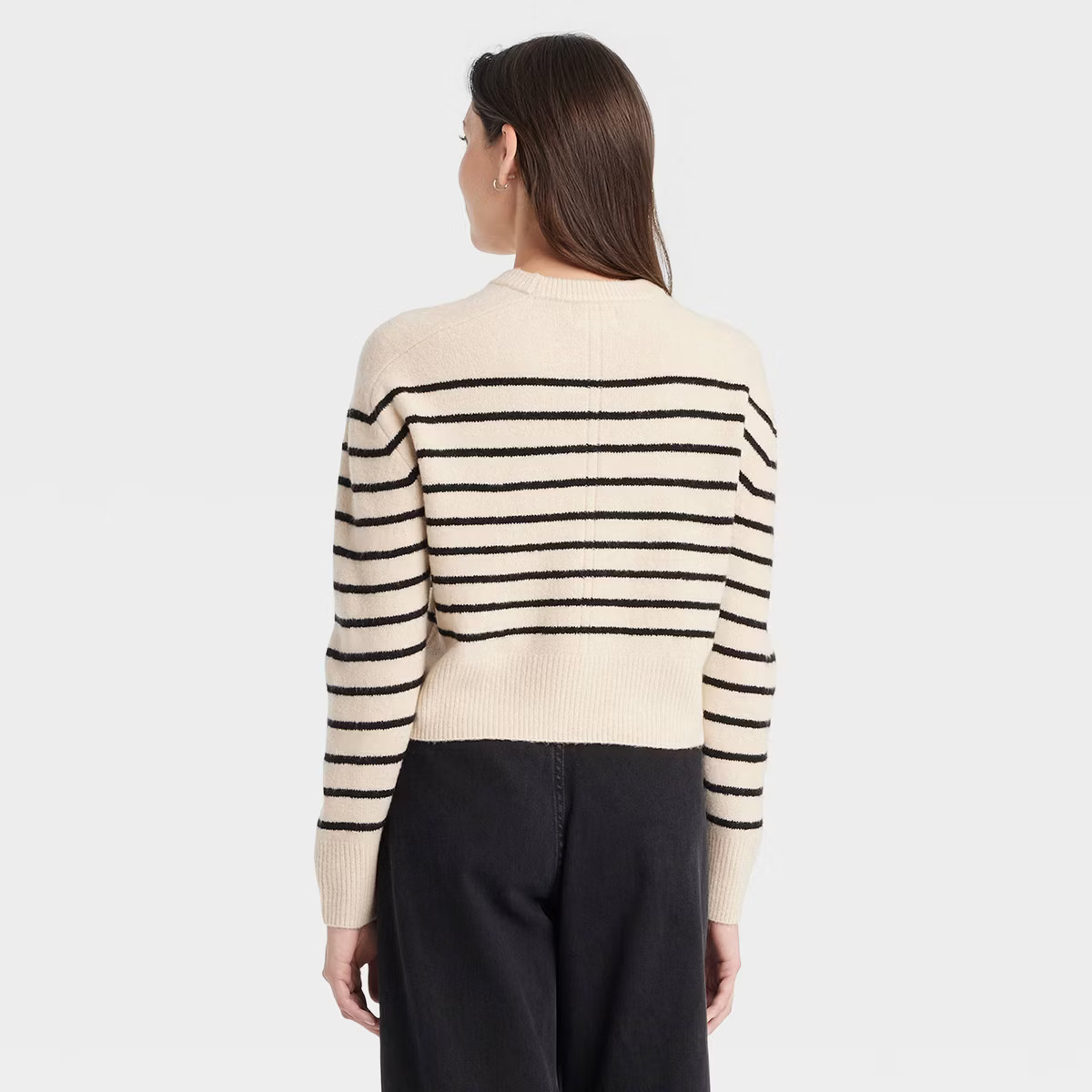 Women's Cozy Knit Crewneck Pullover Sweater - Universal Thread™ Black Striped S | Target