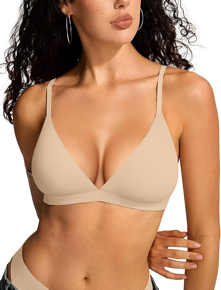 Vertvie Womens Wireless Triangle Bralette Plunge Unlined Seamless Bras No Underwire Sexy Comforta... | Amazon (US)