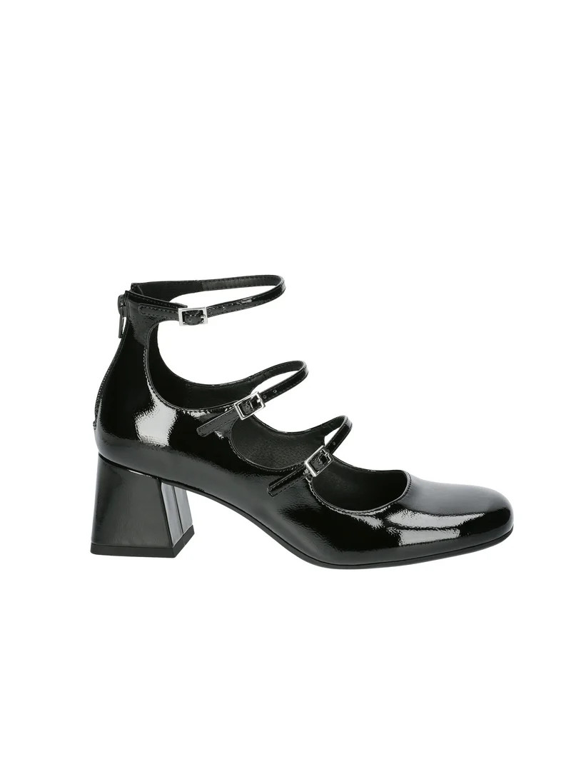 No Boundaries Faux Leather Strappy Mary Jane Heels, Women's | Walmart (US)