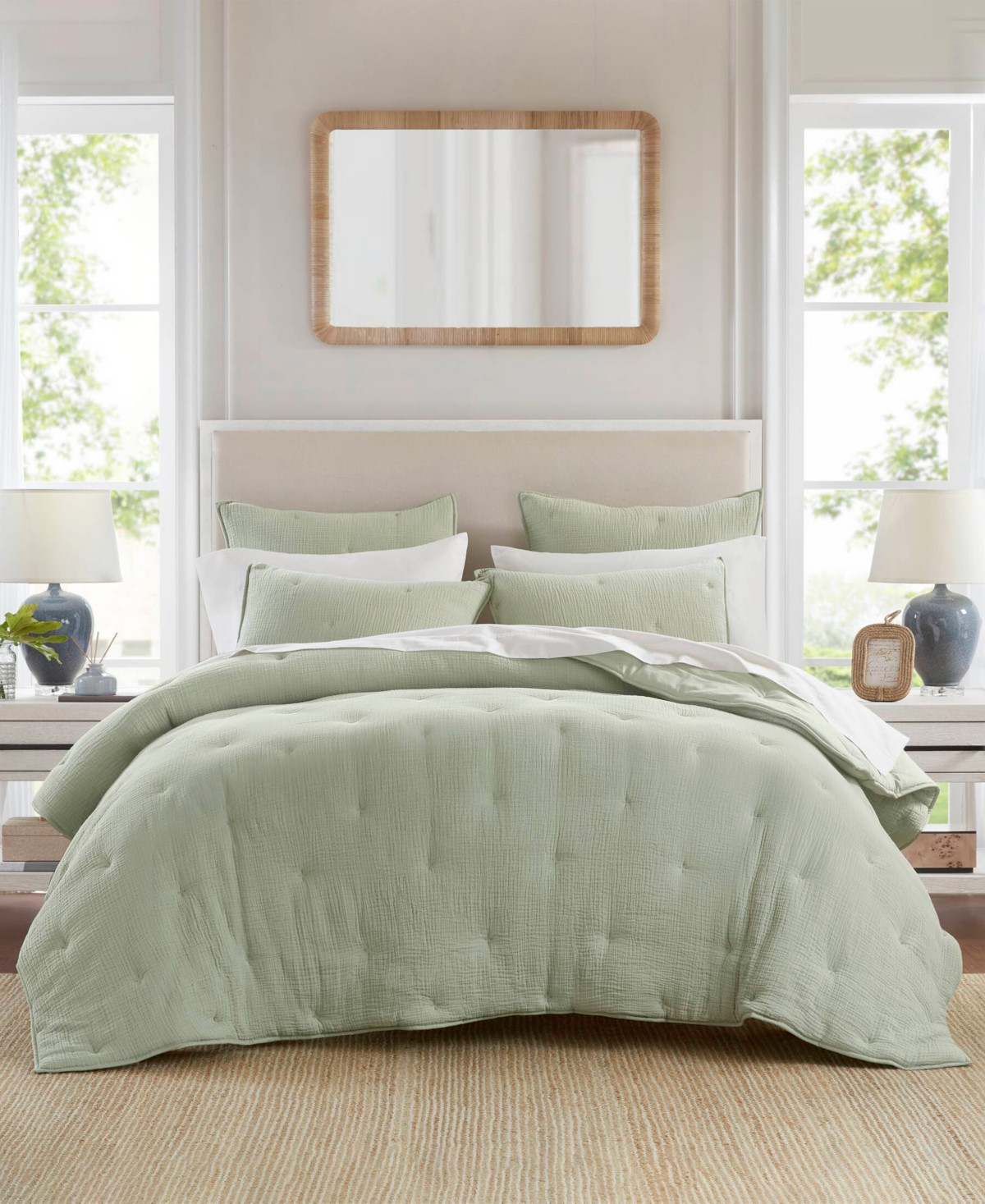 Harbor House Breeze Cotton Embroidered 3-Pc. Quilt Set, King - Sage | Macy's