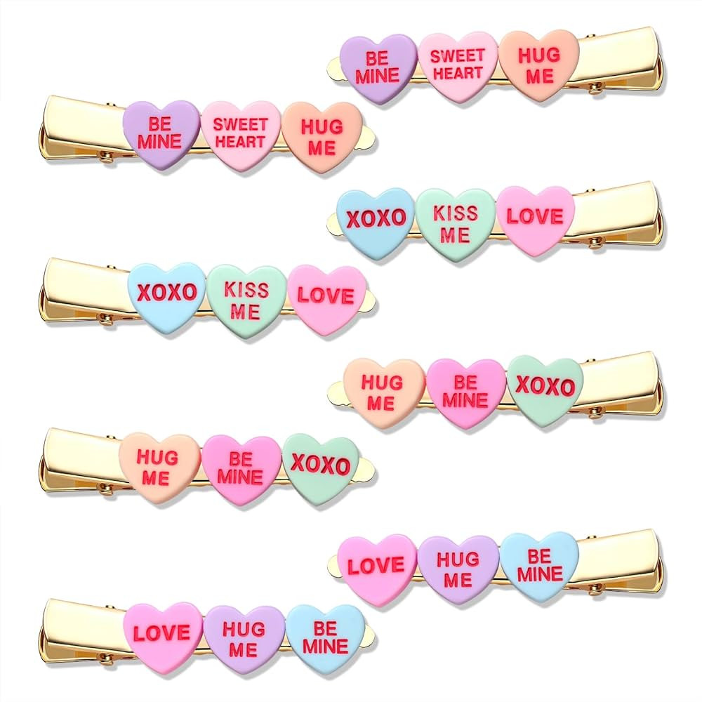 BVGA 8 Pcs Valentines Day Hair Clips for Women Triple Colorful Conversation Candy Heart Alligator... | Amazon (US)