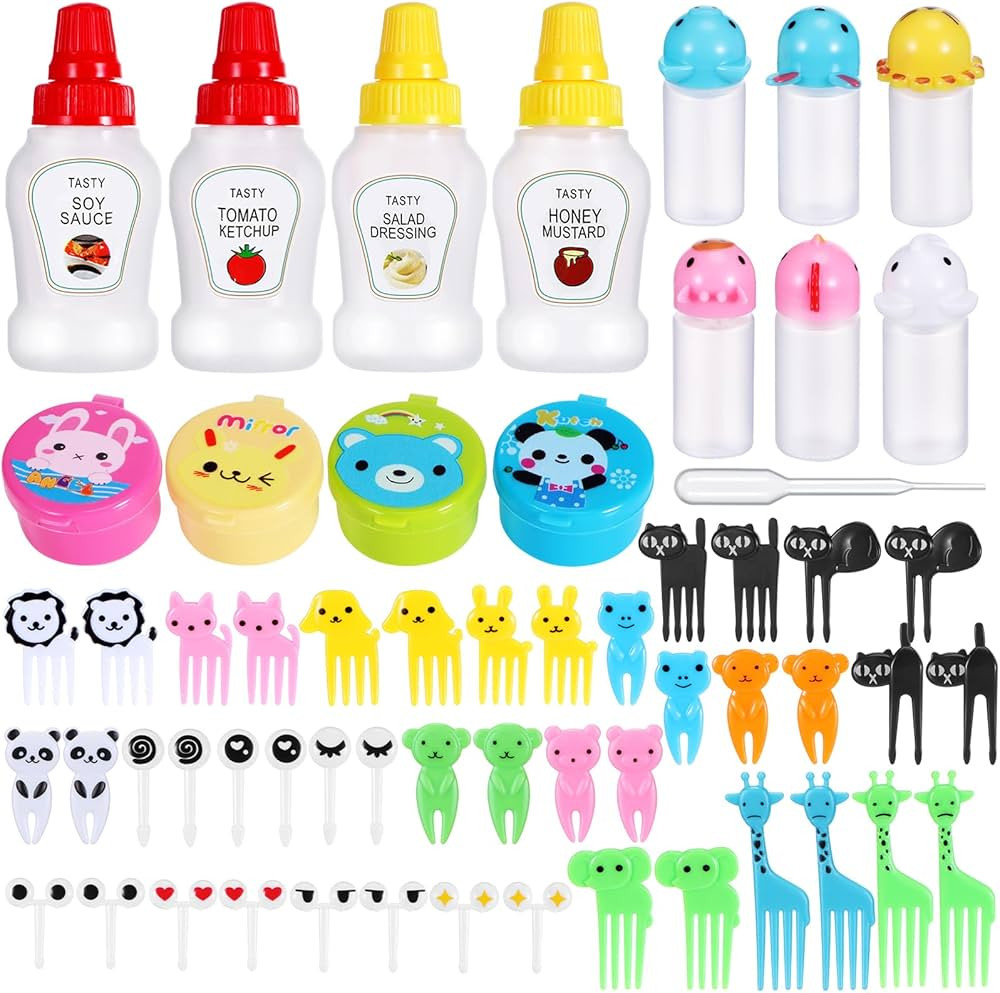 50 Pcs Kids Bento Box Accessories Including Food Picks Mini Condiment Bottles Ketchup Squeeze Bot... | Amazon (US)