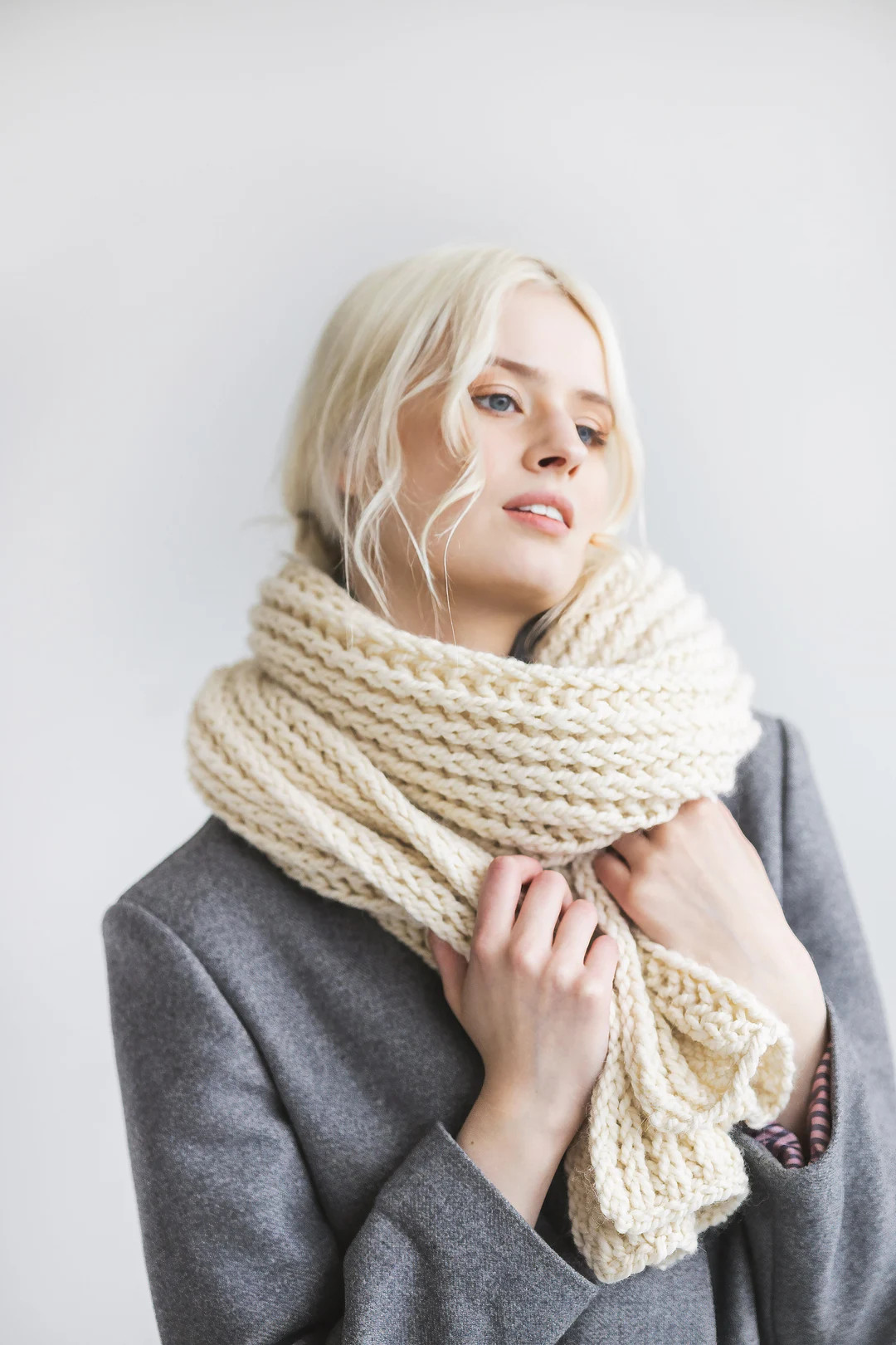 White Super Chunky Knit Thick Alpaca Wool Scarf, Ivory Oversized Cable Knitted Neck Warmer, Hand ... | Etsy (Global)