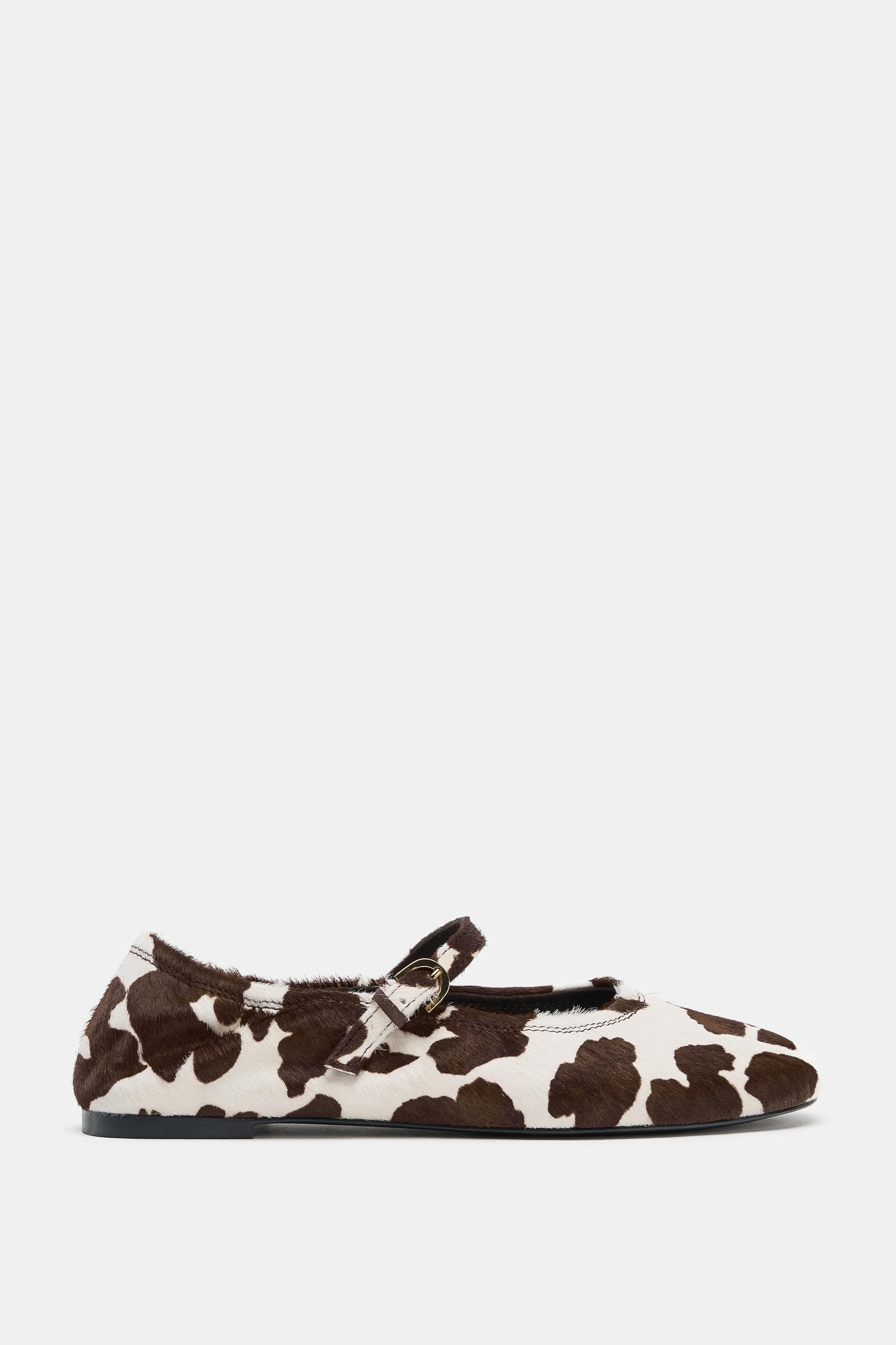 PRINTED LEATHER BALLET FLATS | Zara Canada