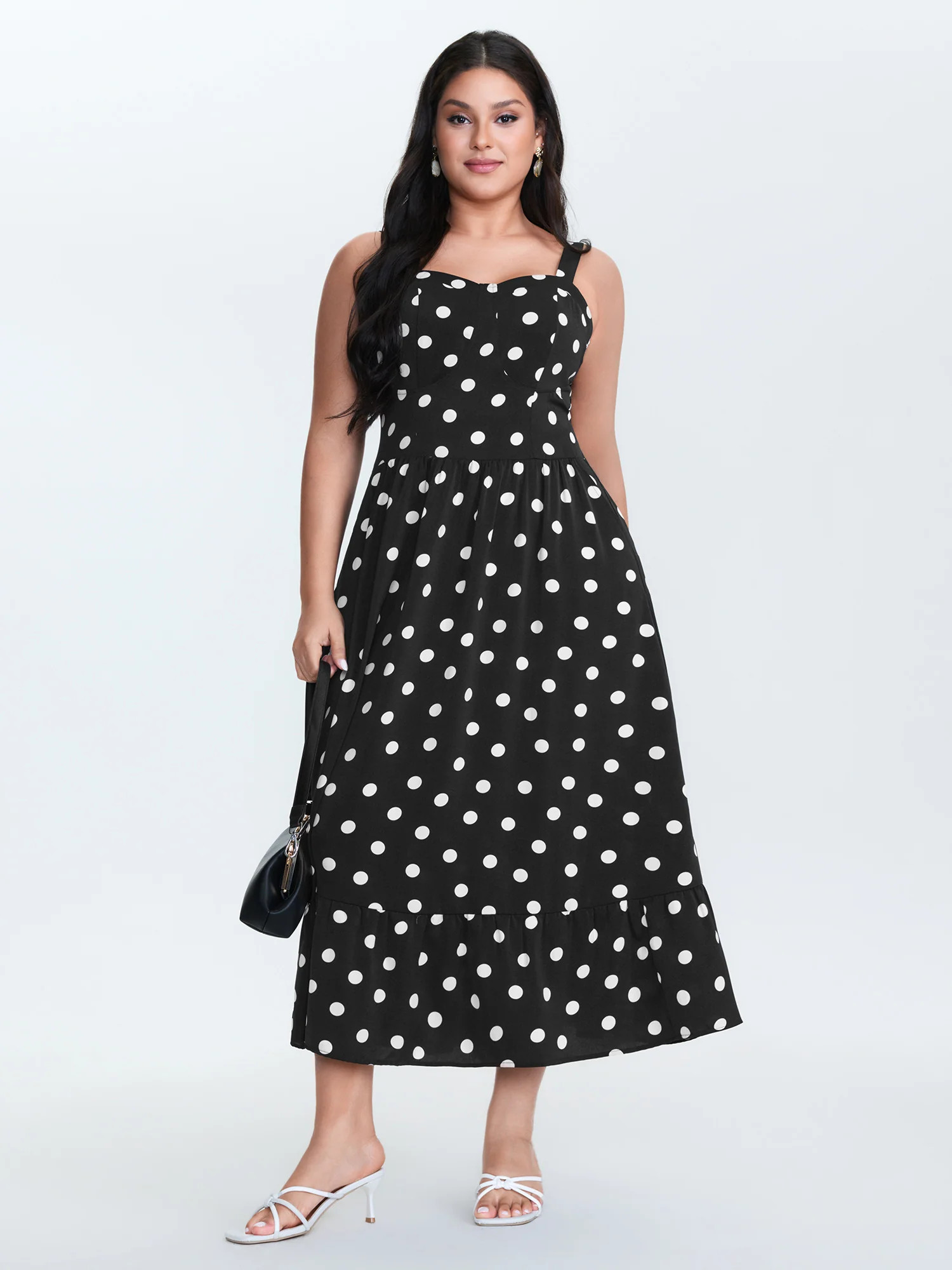 Polka Dots Sweetheart Neckline Shirred Maxi Dress | Bloomchic
