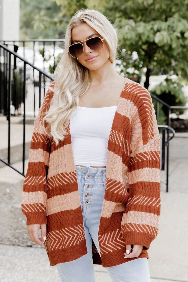 Holding Me Close Brown Striped Cardigan FINAL SALE | Pink Lily