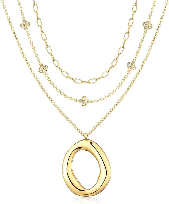 Chunky Layered Gold Necklaces for Women, 18K Gold Plated Stackable Necklace Set with Paperclip Ch... | Amazon (US)