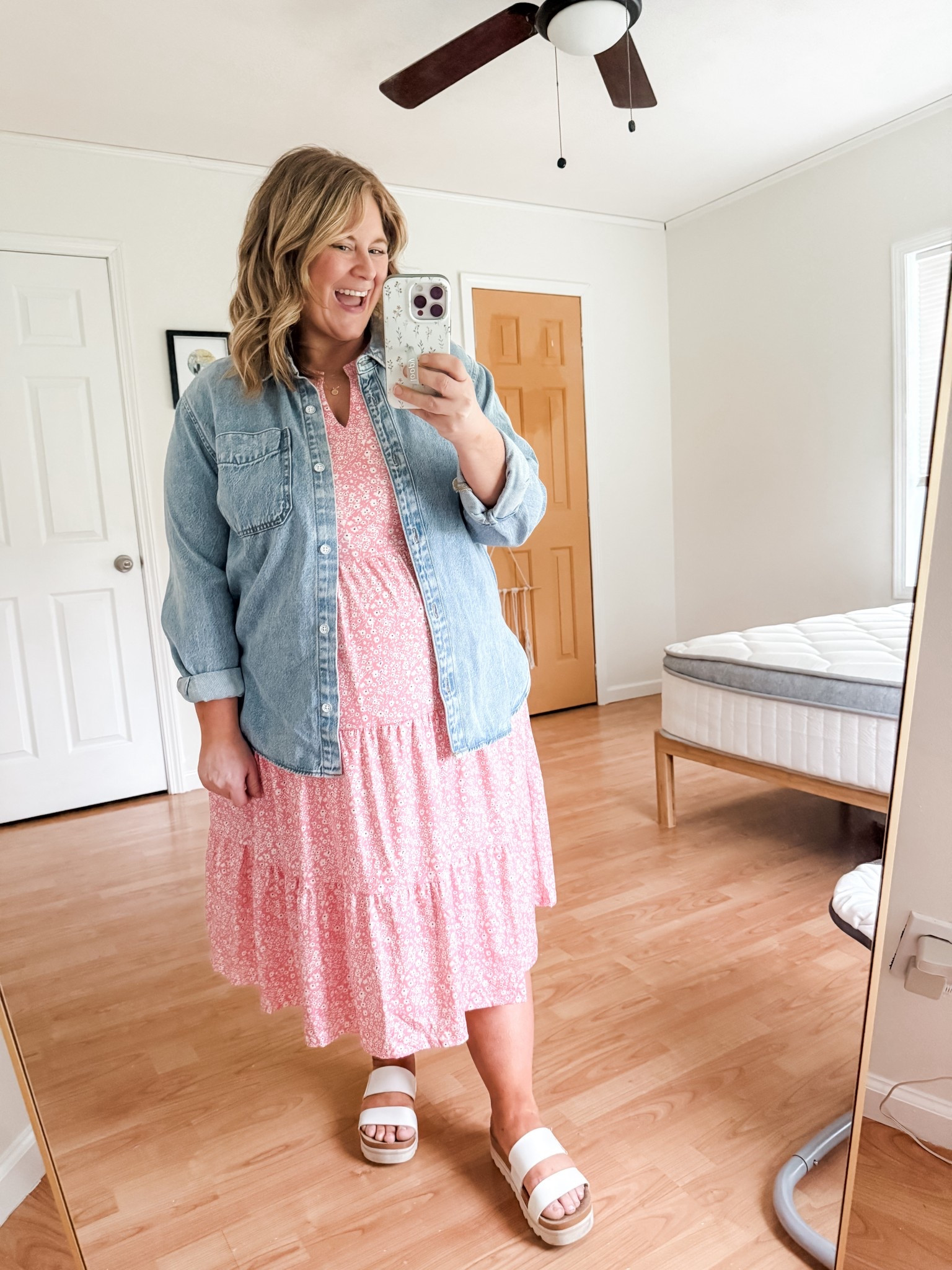 Teacher outfit! Wearing a large in my dress and an XL in my denim shirt.  Denim shirt might be sold out so linking similar! 

#LTKMidsize #LTKPetite #LTKBump