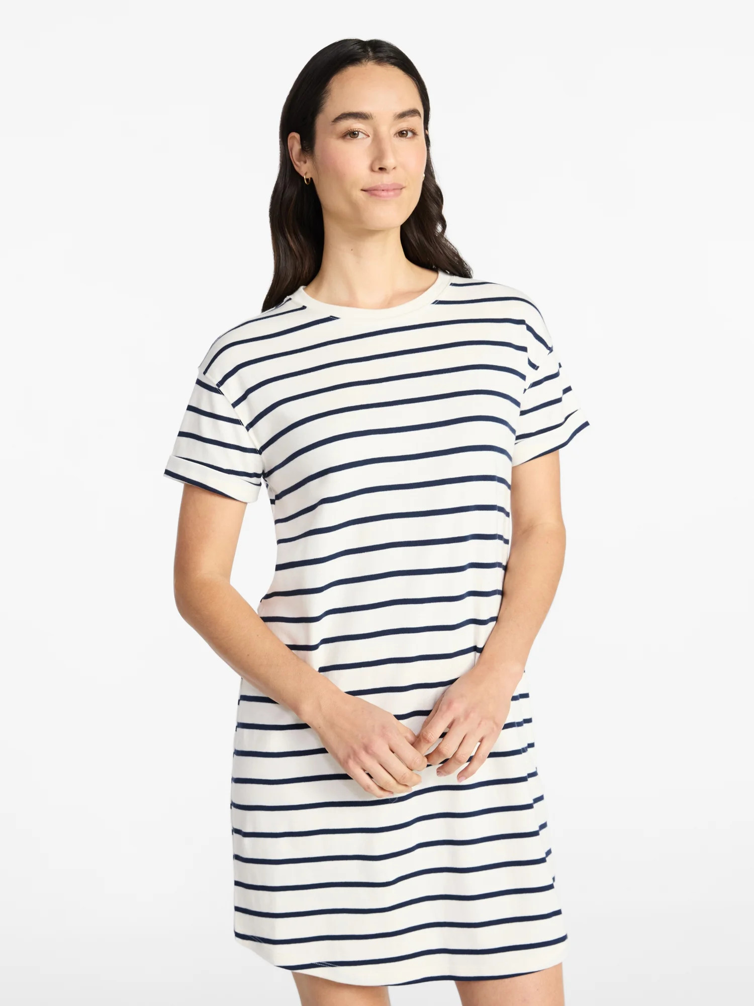 Time and Tru Women's Cotton T-Shirt Dress with Short Sleeves, Sizes XS-XXXL | Walmart (US)