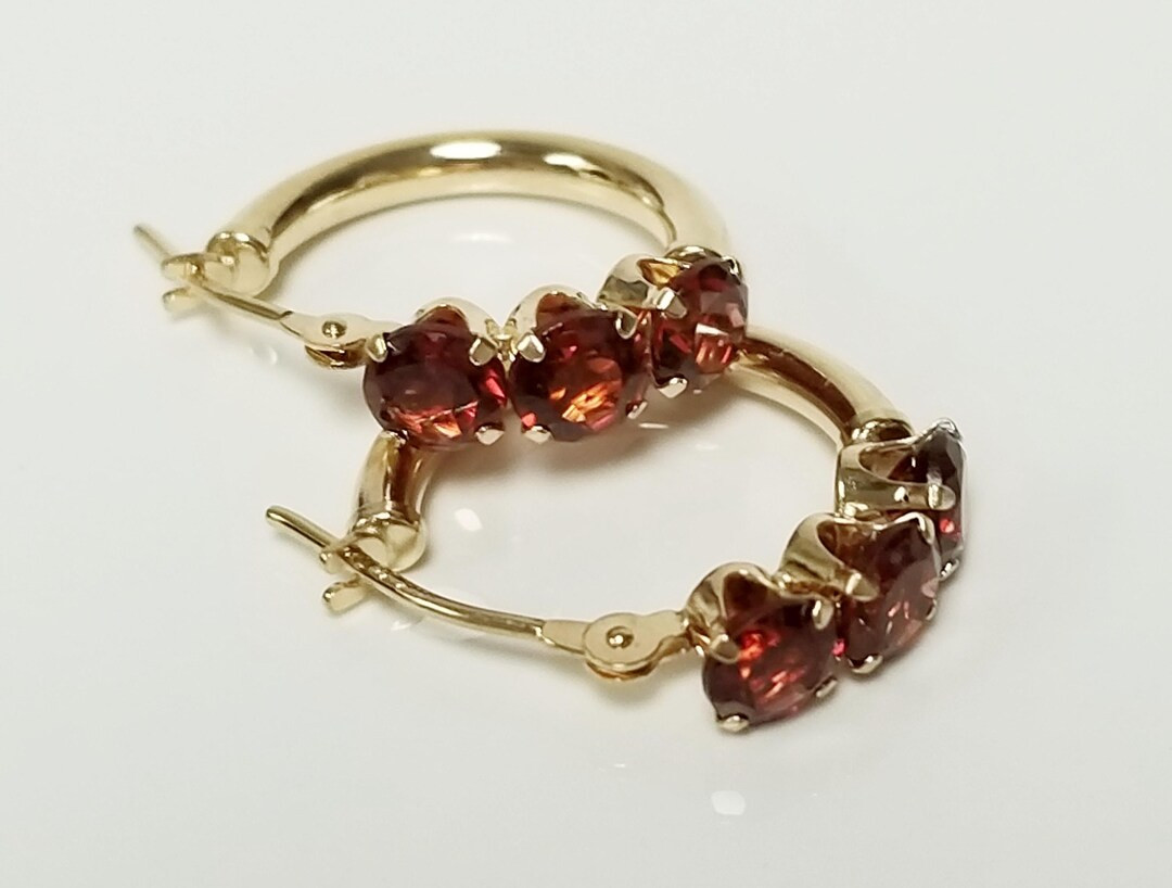 5/8" Estate 14k Yellow Gold Red 1ct Garnet Hoops Earrings Round Hoop GE121-05 - Etsy | Etsy (US)