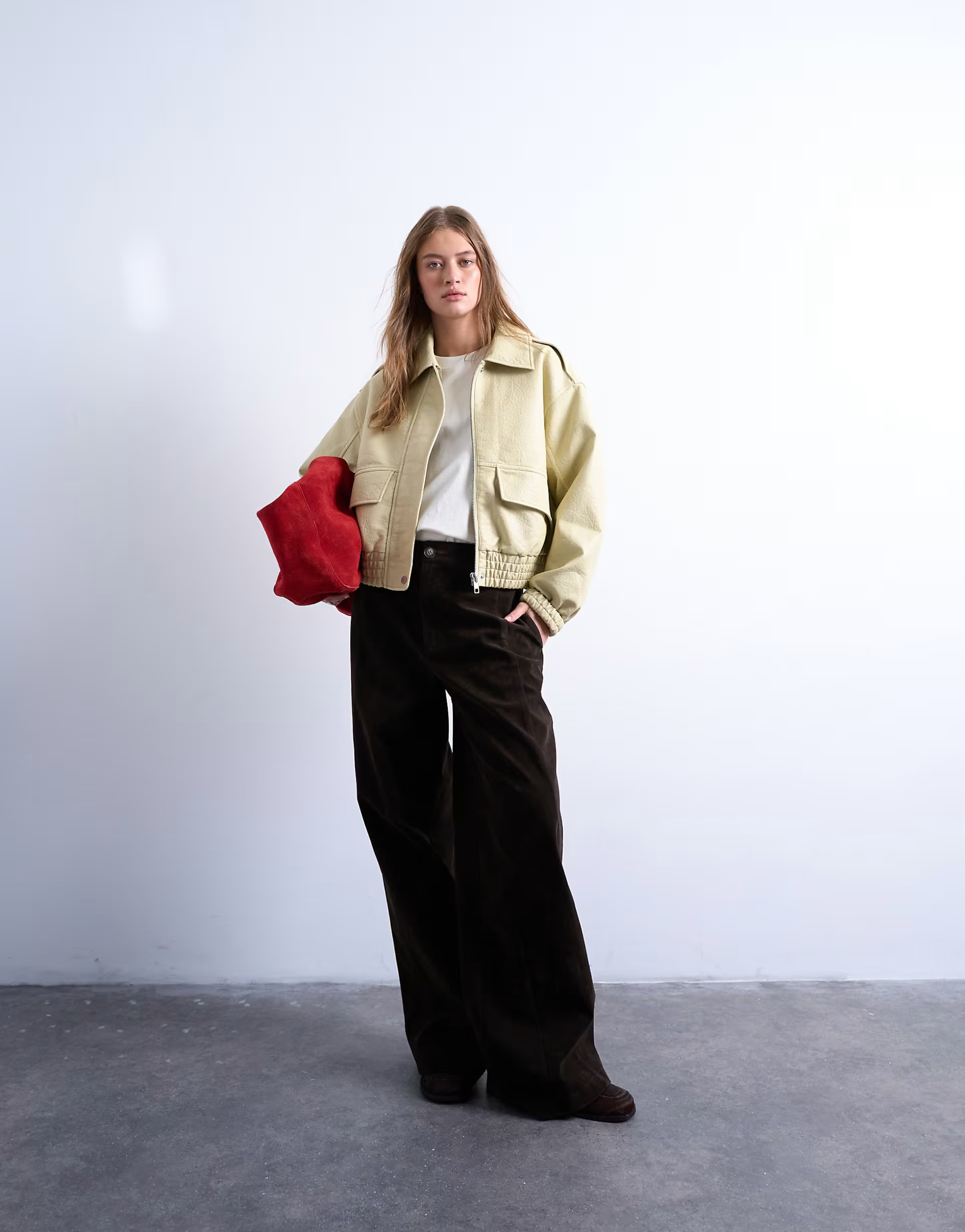 Topshop short bubble faux leather bomber jacket in buttermilk | ASOS | ASOS (Global)