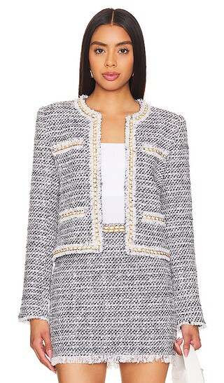 Serena Tweed Jacket in White & Indigo | Revolve Clothing (Global)