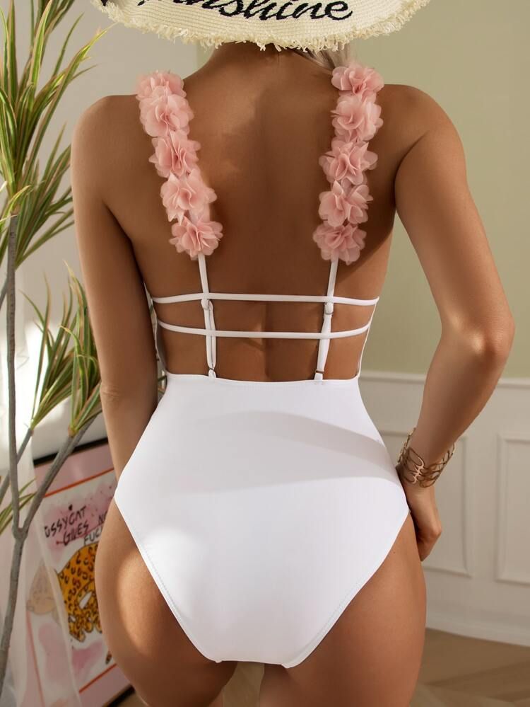 Appliques Backless One Piece Swimsuit | SHEIN