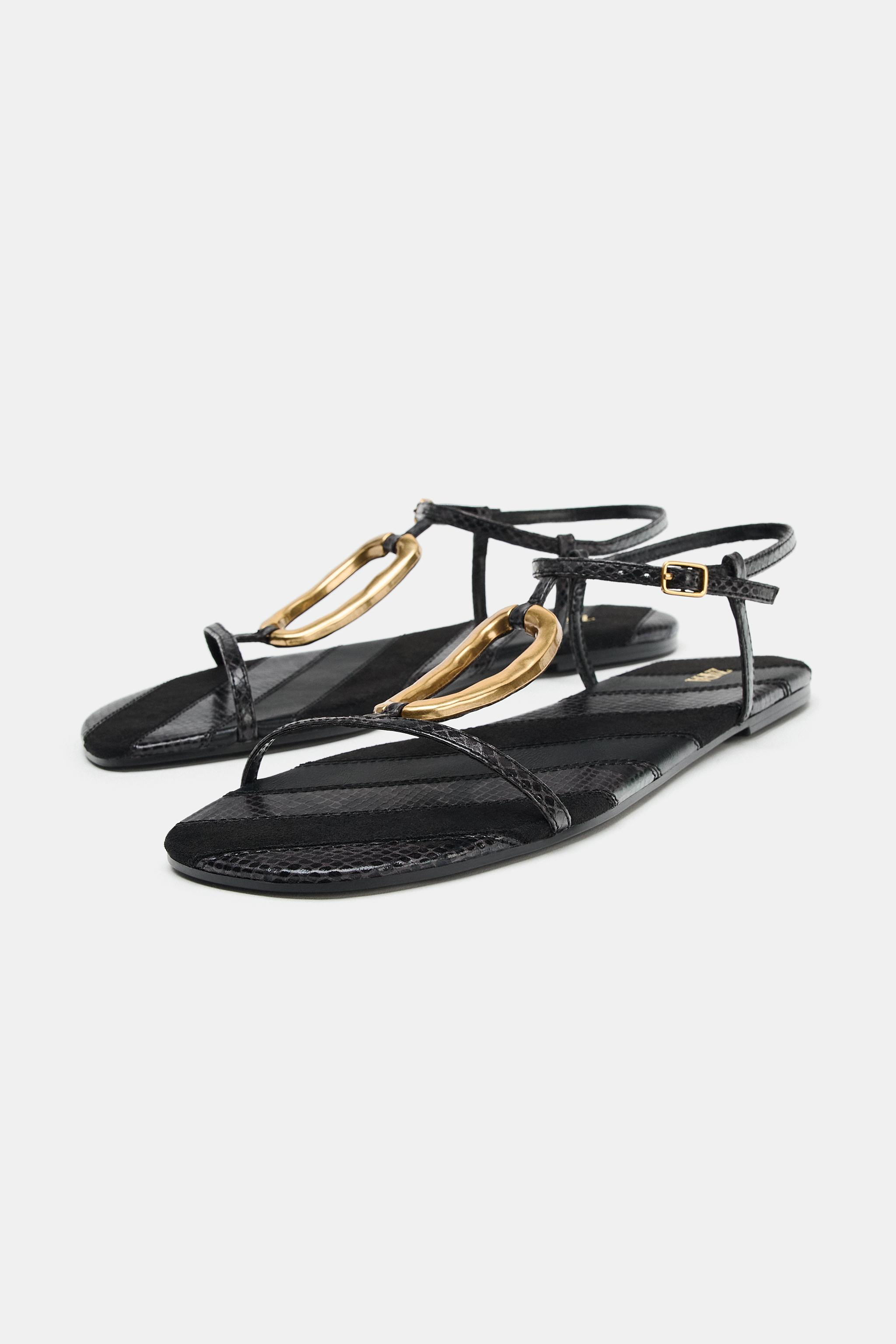 FLAT SANDALS WITH METAL DETAIL | Zara US