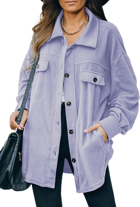 Astylish Women 2023 Casual Coat Long Sleeve Shacket Shirts Jacket with Pockets | Amazon (US)