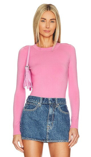 Long Sleeve Crew Neck Sweater in Pink | Revolve Clothing (Global)