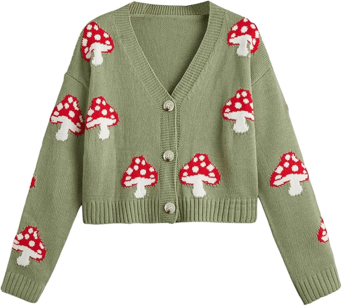 SweatyRocks Women's Long Sleeve Plaid Button Front V Neck Soft Knit Cardigan Sweaters | Amazon (US)