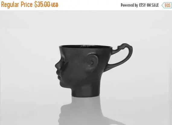 SALE Porcelain doll head mug in black - whimsical black ceramic artisan cup, for coffee or tea | Etsy (US)