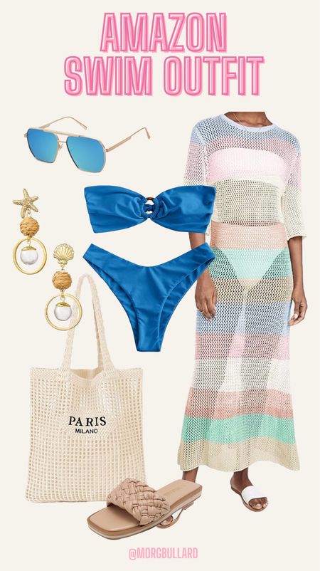 Amazon swim outfit | Amazon swim style | Amazon blue bikini | Amazon striped crochet swim coverup dress | Amazon beachy earrings | Amazon Paris beach tote 

#LTKSwim #LTKSeasonal #LTKStyleTip