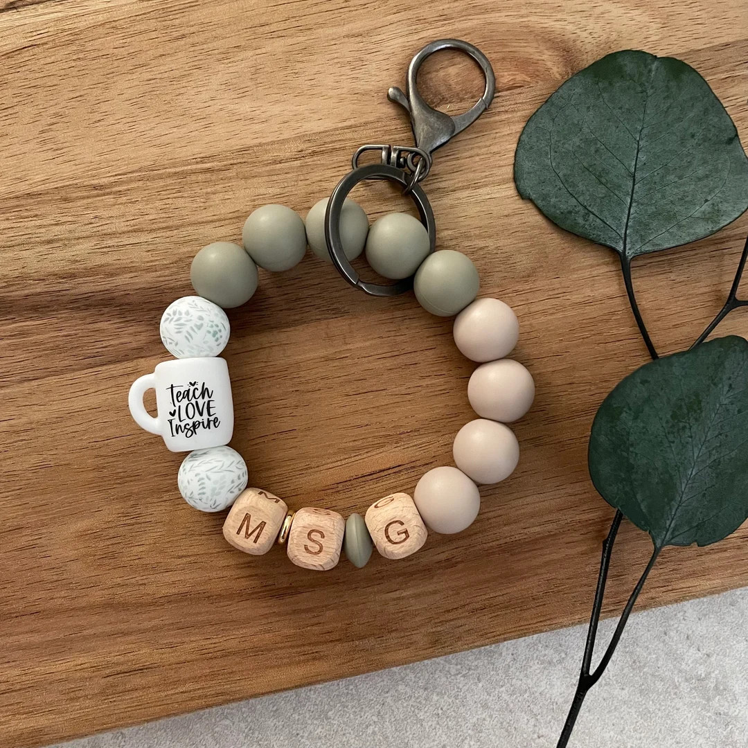 Keychains Silicone Beaded Custom Name Coffee Teach - Etsy | Etsy (US)