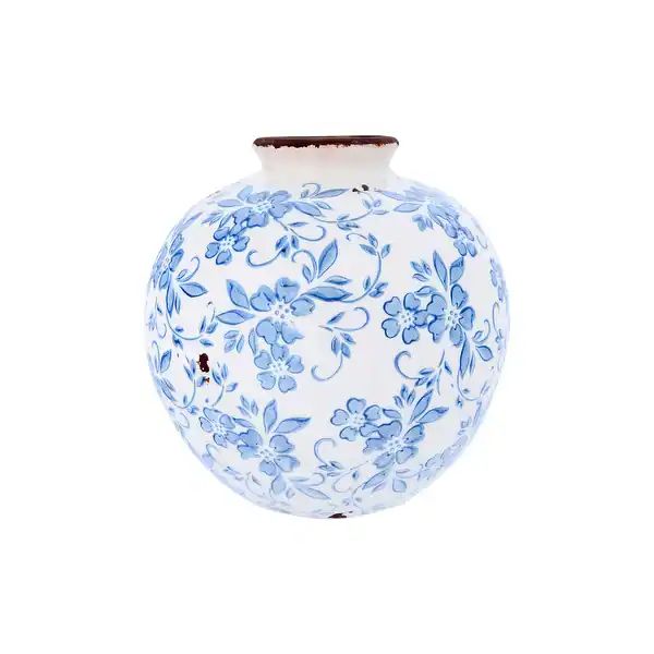 8"H Terracotta Vase with Floral Transferware Pattern & Crackle Finish - Overstock - 34856320 | Bed Bath & Beyond