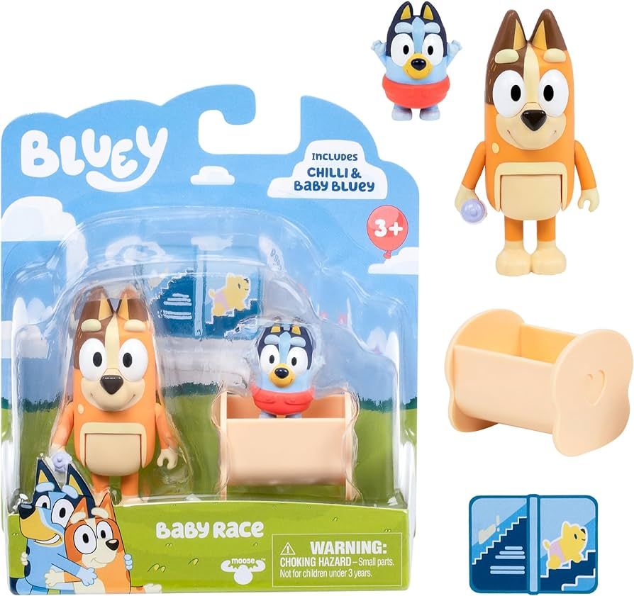 BLUEY Figure 2-Pack Baby Race | 2 Figure Pack with Chilli and Baby with Cradle Accessory | Amazon (US)
