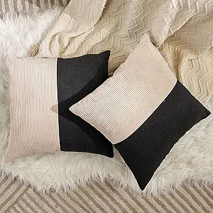 Avigers Pack of 2 Black Beige Pathwork Corduroy Cushion Cases Luxury Modern Square 20 x 20 Inch T... | Amazon (US)