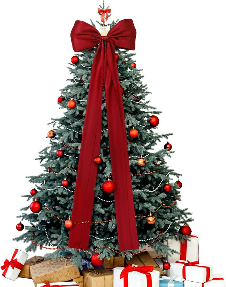 Daifunli 16 x 57 Inches Extra Large Christmas Tree Topper Bow Red Satin Bow with Long Streamers R... | Amazon (US)