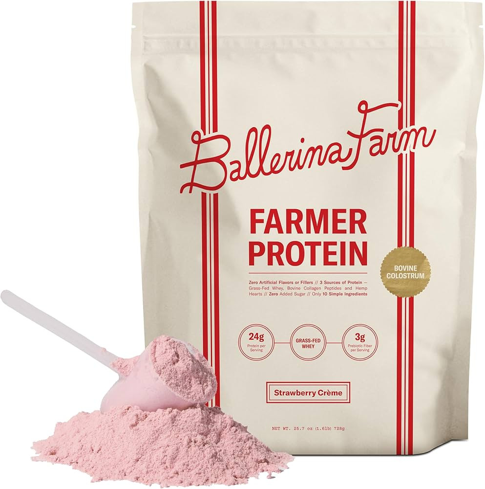 Ballerina Farm Grass Fed Whey Protein Powder Strawberry Cr\u00e8me, 24g Protein with Collagen Pep... | Amazon (US)