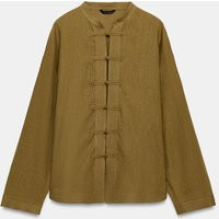 Zara - Linen Blend Shirt With Frog Fastening - Oil - L - Woman | Zara UK
