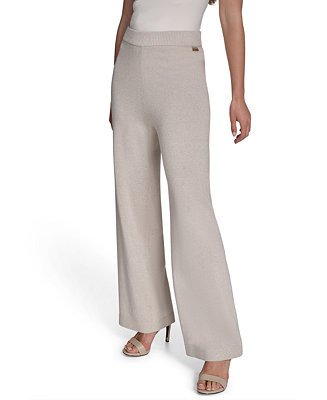 Women's High-Rise Wide-Leg Knit Pants | Macy's