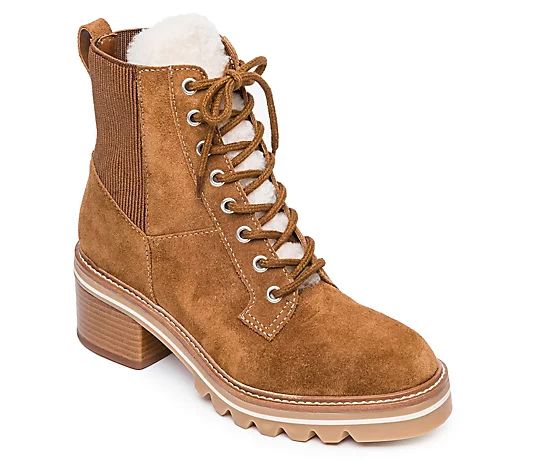 Bernardo Suede Lace-Up Combat Booties - Selena | QVC