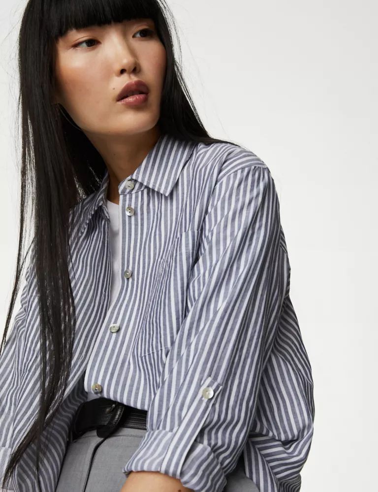 Cotton Rich Striped Relaxed Utility Shirt | Marks & Spencer (UK)