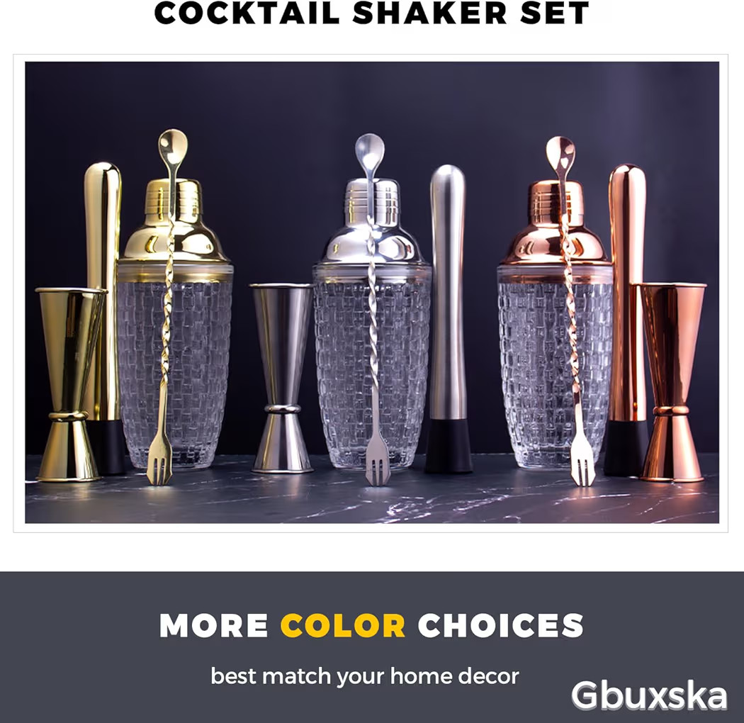Gold Cocktail Shaker Set - Glass Cocktail Shaker with Strainer - Martini Shaker Set -Matching Coc... | Amazon (US)