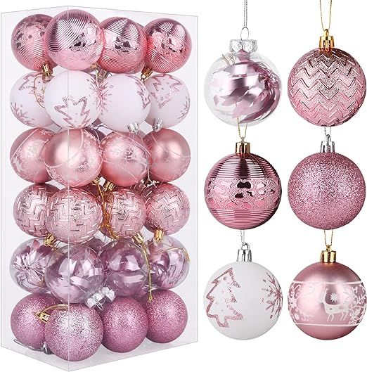 VAINECHAY Christmas Balls Ornaments Shatterproof Pink White Christmas Tree Ornament Multicolor Xm... | Amazon (US)