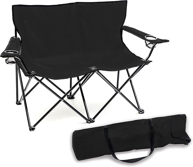 Trademark Innovations Loveseat Style Double Camp Chair, 40" L x 22" W x 31.5" H,Polyester, Black | Amazon (US)