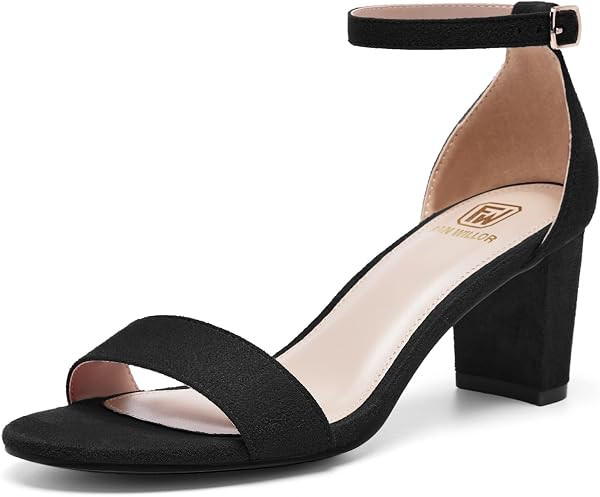 FW FRAN WILLOR Women Open Toe Low Chunky Short Heels Ankle Strap Block Heel Sandals Party Dress W... | Amazon (US)